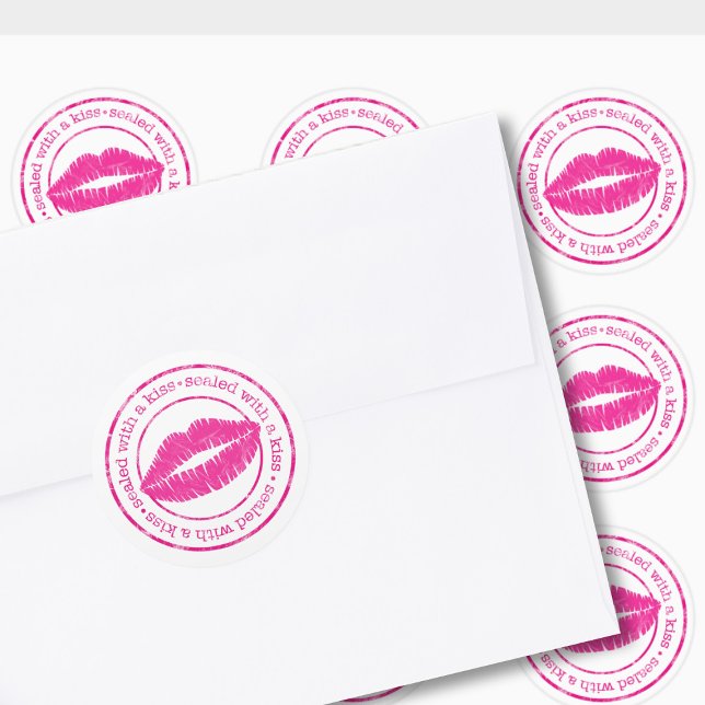 Sticker Rond Scellé avec un baiser Rose Lèvres Enveloppe Joint (Sealed with a kiss stickers just for you)