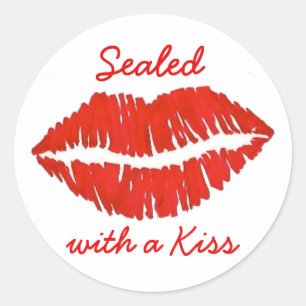 Sticker Rond Scellé avec un baiser Valentine's Day Red Lips