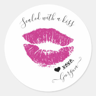 Sticker Rond Scellé avec un Kiss Personnalisé Nom rose lèvres C