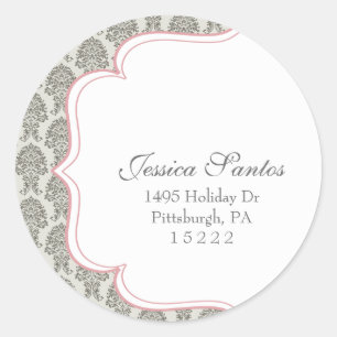 Sticker Rond scellé d'adresse de retour damask moderne (étiquet