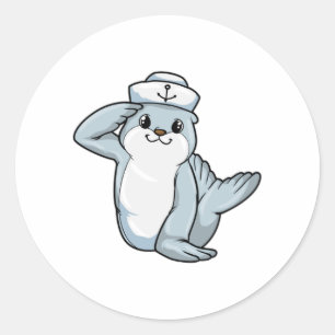 Sticker Rond Sceller comme marin avec casquette marin