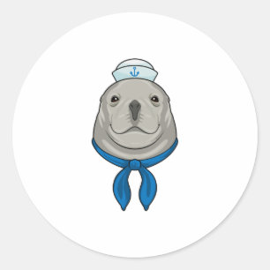 Sticker Rond Sceller comme marin avec casquette marin
