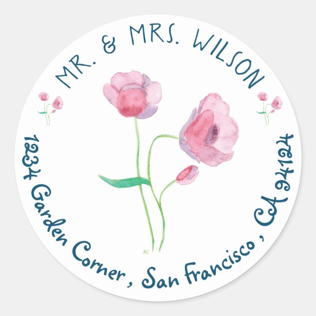 Sticker Rond Scelleur blanc d'enveloppe de pavots de Californie (Devant)