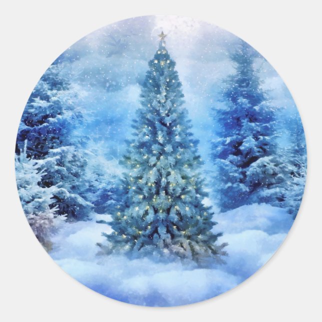 Sticker Rond Scène d'arbre de Noël (Devant)