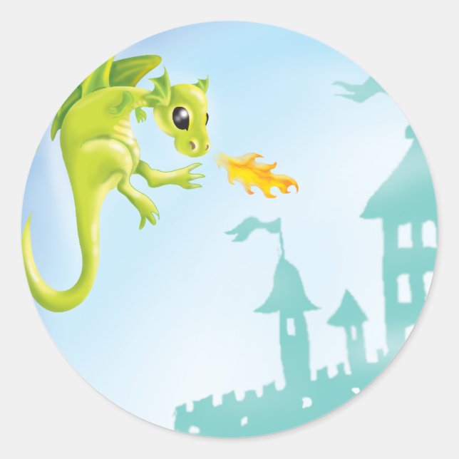 Sticker Rond scène de dragon et de château joli (Devant)