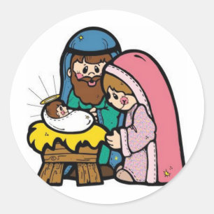 Sticker Rond Scène de la crèche avec le bébé Jésus