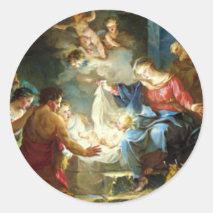 Sticker Rond Scène de la Nativité pour Noël - Pierre