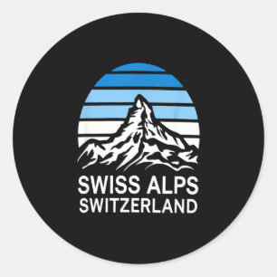 Sticker Rond Scène de montagne rétro des Alpes suisses avec cie
