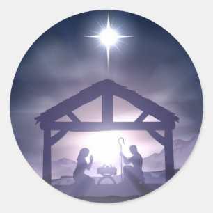 Sticker Rond Scène de nativité de Manger de Noël
