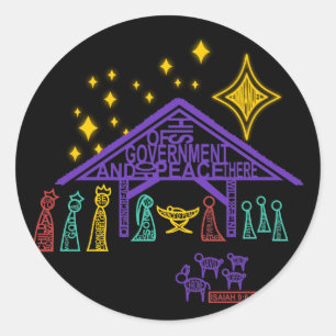 Sticker Rond Scène de Nativité - Isaïe 9:6-7 Noël
