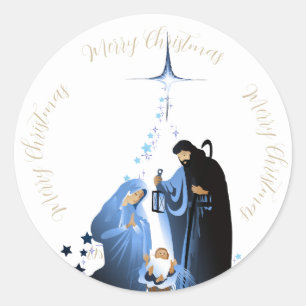 Sticker Rond Scène de Nativité Traditionnelle Salutations de No