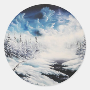 Sticker Rond Scène de neige de lune d'hiver sur les produits