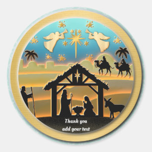 Sticker Rond Scène de Noël avec l'Enfant Jésus dans la crèche
