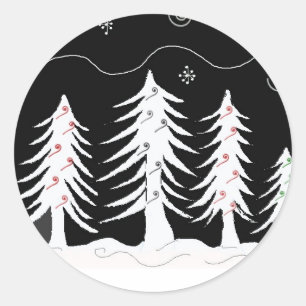 Sticker Rond Scène de Noël blanc et noir