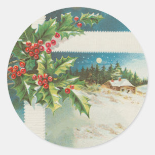 Sticker Rond Scène de Noël Hiver de neige blanche