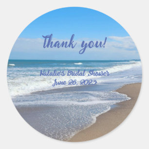 Sticker Rond Scène de plage nuptiale personnalisée merci Sticke
