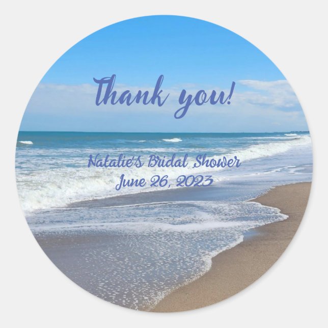 Sticker Rond Scène de plage nuptiale personnalisée merci Sticke (Devant)