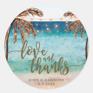 Sticker Rond scène de plage tropicale amour et merci faveur aut