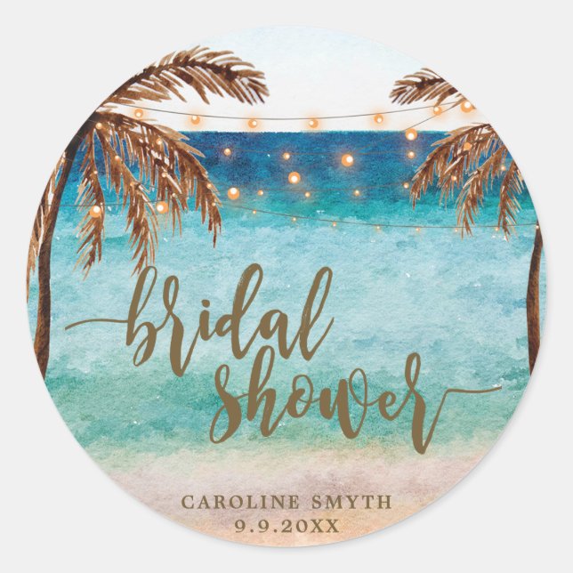 Sticker Rond scène de plage tropicale douche nuptiale faveurs a (Devant)