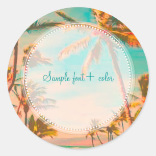 Sticker Rond Scène de plage vintage PixDezine