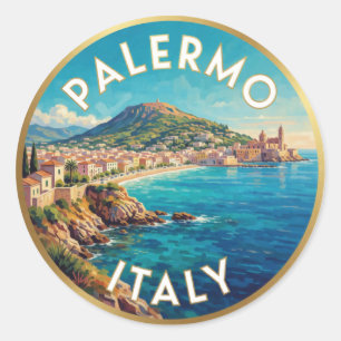 Sticker Rond Scène de voyage côtière à Palerme en Sicile ☀️