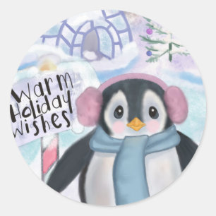 Sticker Rond Scène des lumières du nord du Penguin et de l'Iglo