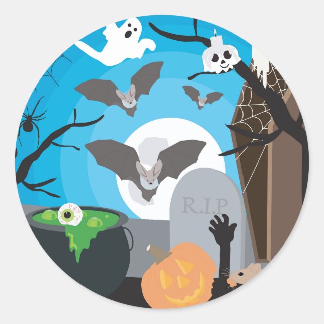 Sticker Rond Scène d'Halloween (Devant)
