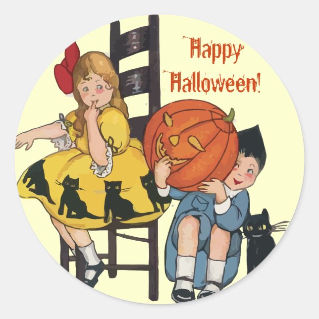 Sticker Rond Scène d'Halloween vintage (Devant)