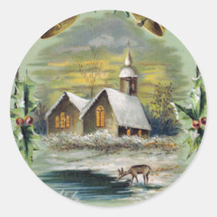 Sticker Rond Scène d'hiver de Noël