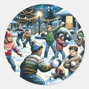 Sticker Rond Scène d'hiver nostalgique   Lutte contre le snowba