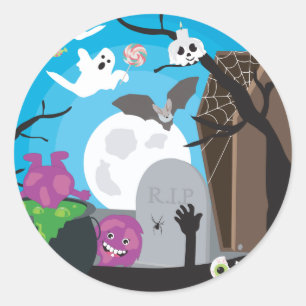 Sticker Rond Scène du monstre d'Halloween