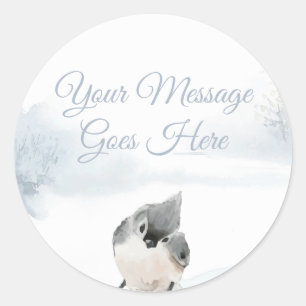 Sticker Rond Scène forestière hivernale avec oiseau