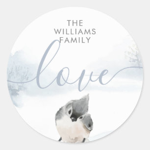 Sticker Rond Scène forestière hivernale avec oiseau