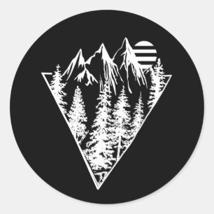 Sticker Rond Scène forestière minimaliste de pins