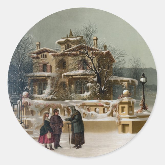 Sticker Rond Scène hivernale américaine (Devant)