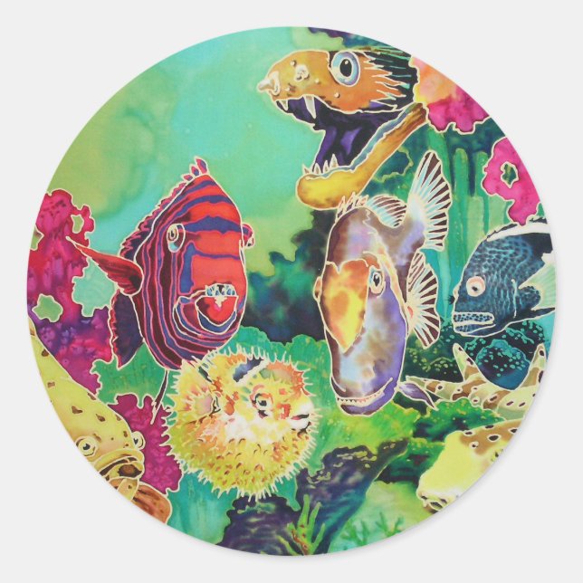 Sticker Rond Scène sous-marine de poissons tropicaux (Devant)