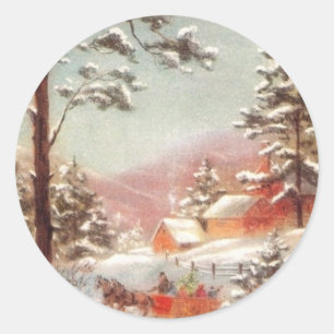 Sticker Rond Scène vintage d'hiver