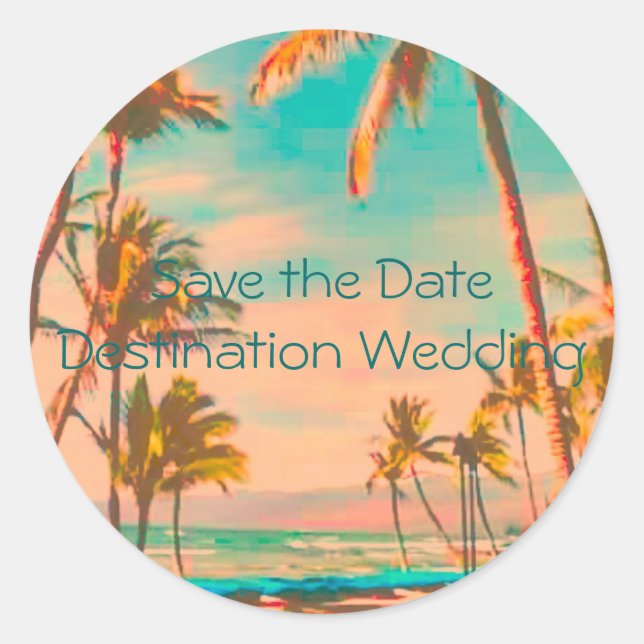 Sticker Rond Scène vintage Hawaiian Beach (Devant)