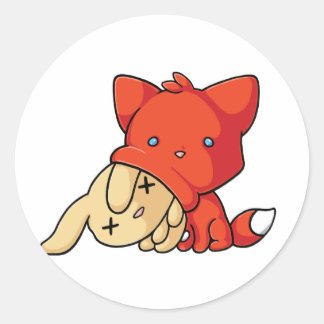 Sticker Rond SCHLUP Fox manger du lapin
