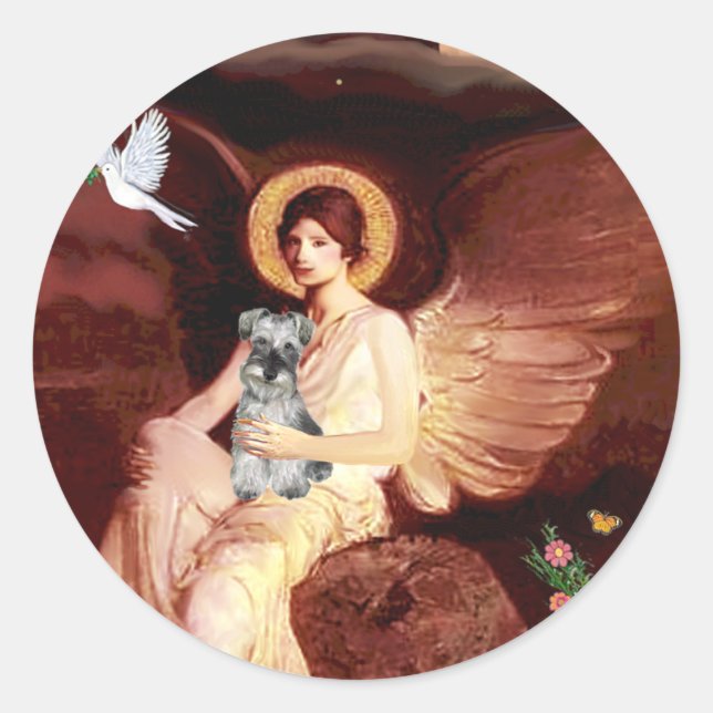 Sticker Rond Schnauzer 1N - Angel assis (Devant)