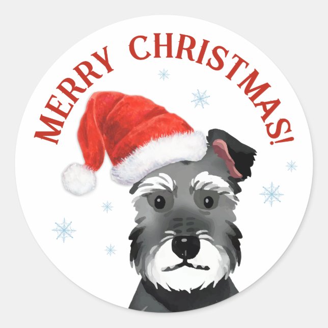 Sticker Rond Schnauzer avec Noël de Santa Hat (Devant)