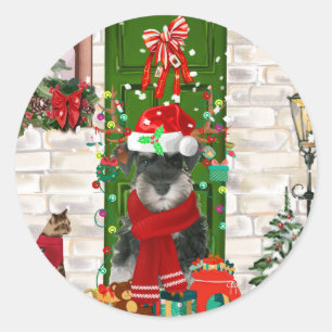Sticker Rond Schnauzer Chien Noël