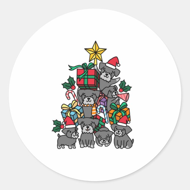 Sticker Rond Schnauzer Christmas Tree (Devant)