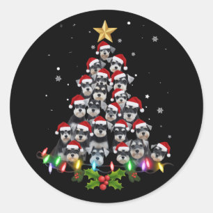 Sticker Rond Schnauzer de Noël Arbre Chien Xmas Animal de Compa