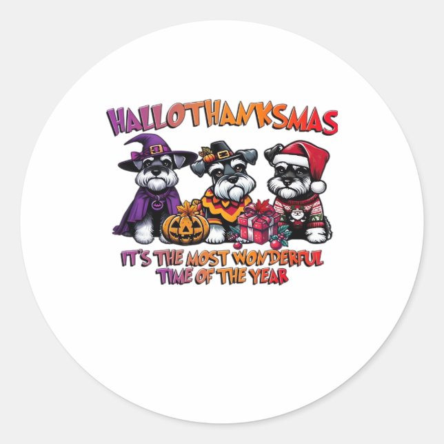 Sticker Rond Schnauzer Halloween Thanksgiving Christmas Classic (Devant)