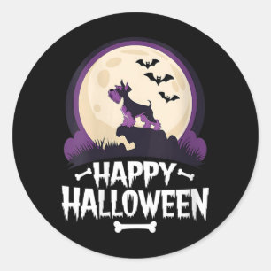 Sticker Rond Schnauzer miniature féminin Joyeux Halloween