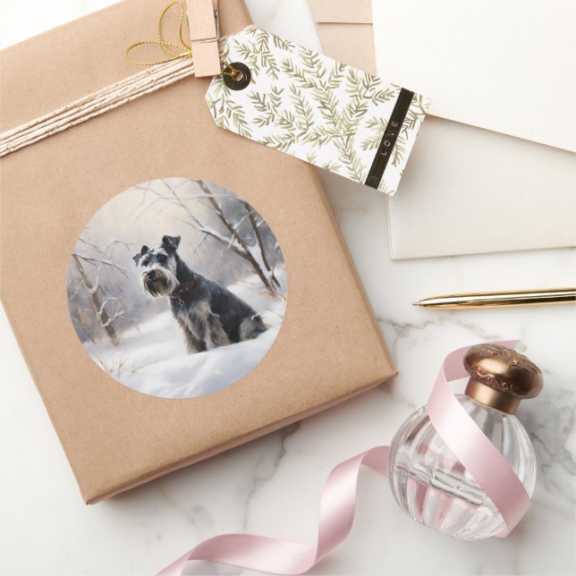 Sticker Rond Schnauzer Miniature Laisser neiger Noël (Cadeaux)