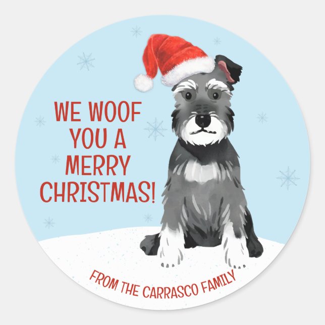 Sticker Rond Schnauzer personnalisé avec Noël du Père Noël (Devant)