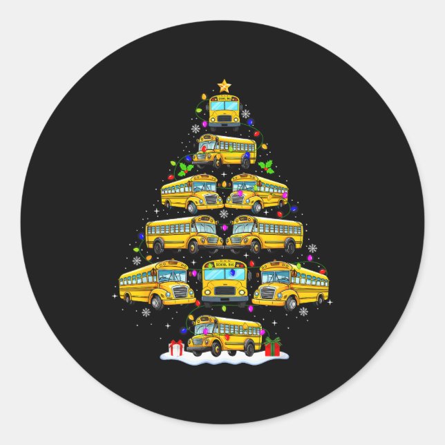 Sticker Rond School Bus Christmas Tree Lights Bus Driver Xmas P (Devant)