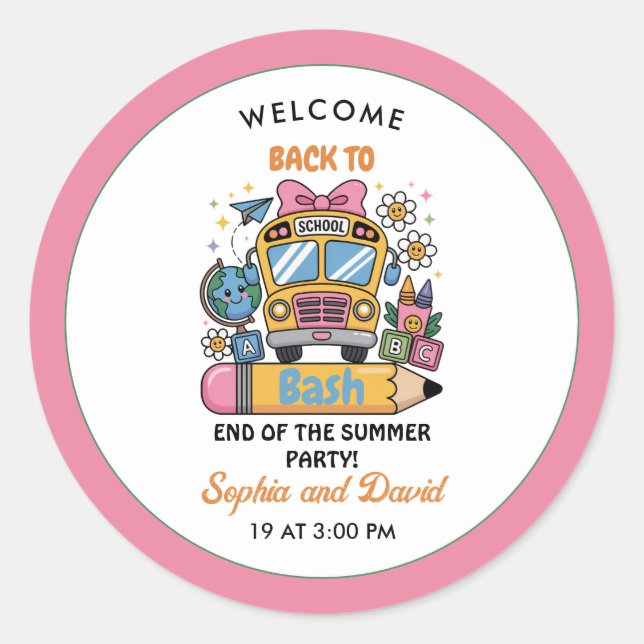 Sticker Rond School’s Back Bash! Editable End of Summer Party  (Devant)